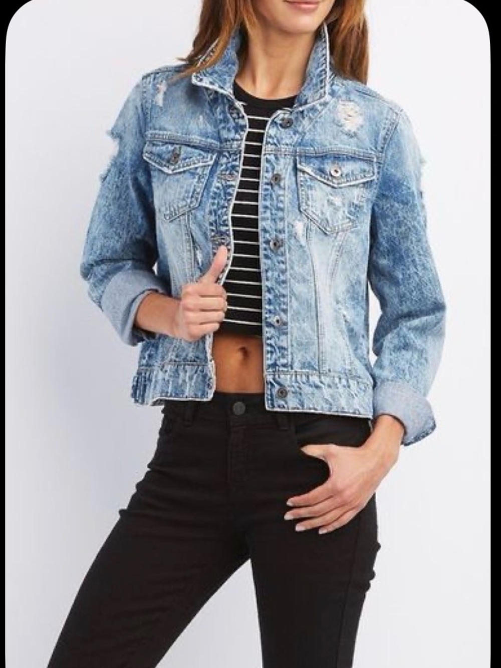 Streetwear Society Distressed Light Blue Denim Jacket - S-LG